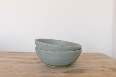 Minimal handmade ceramic ramen bowl in soft blue glaze