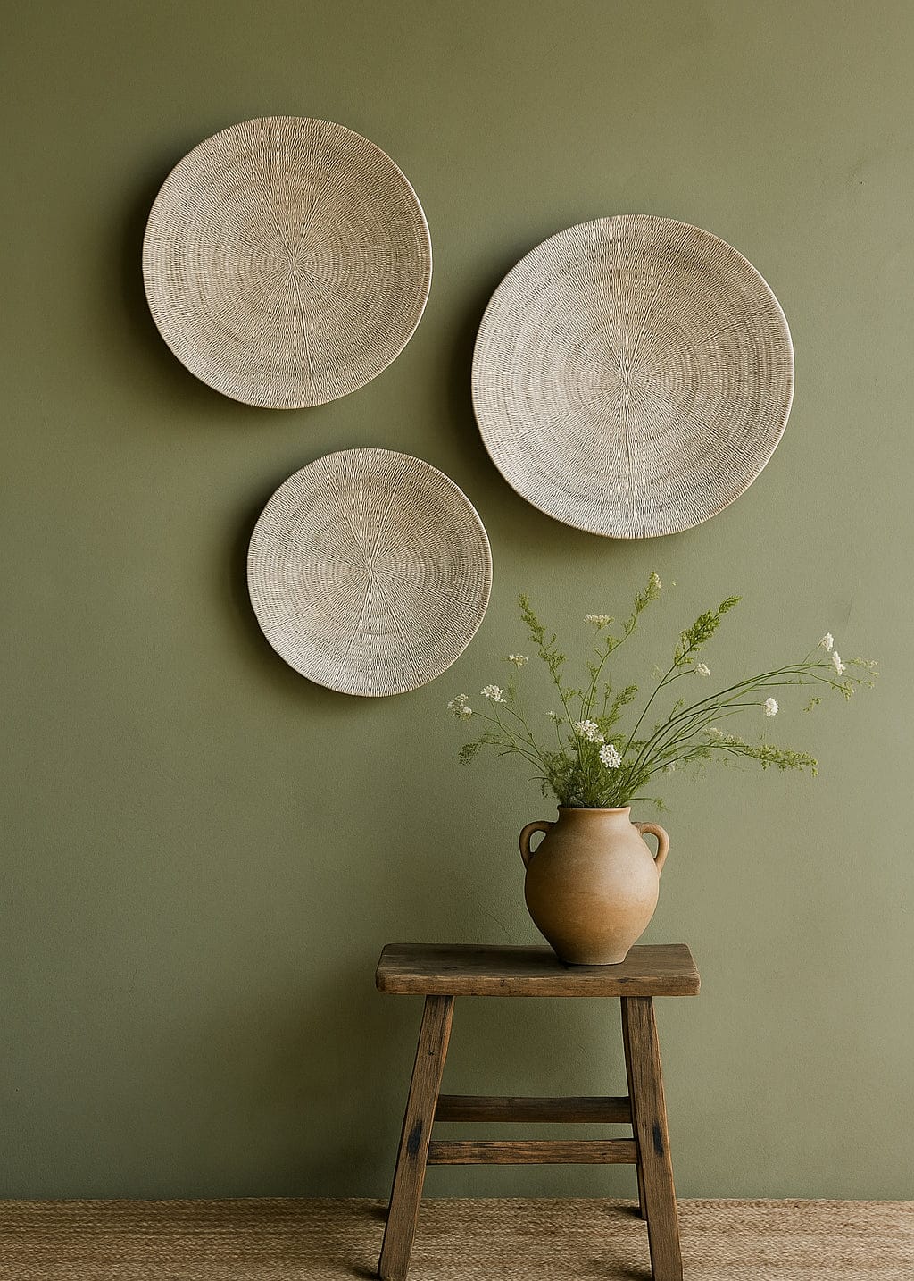 Minimalist Japandi wall decor with handwoven Makenge baskets