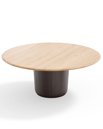 ONE Round dining table in light oak top with dark column base