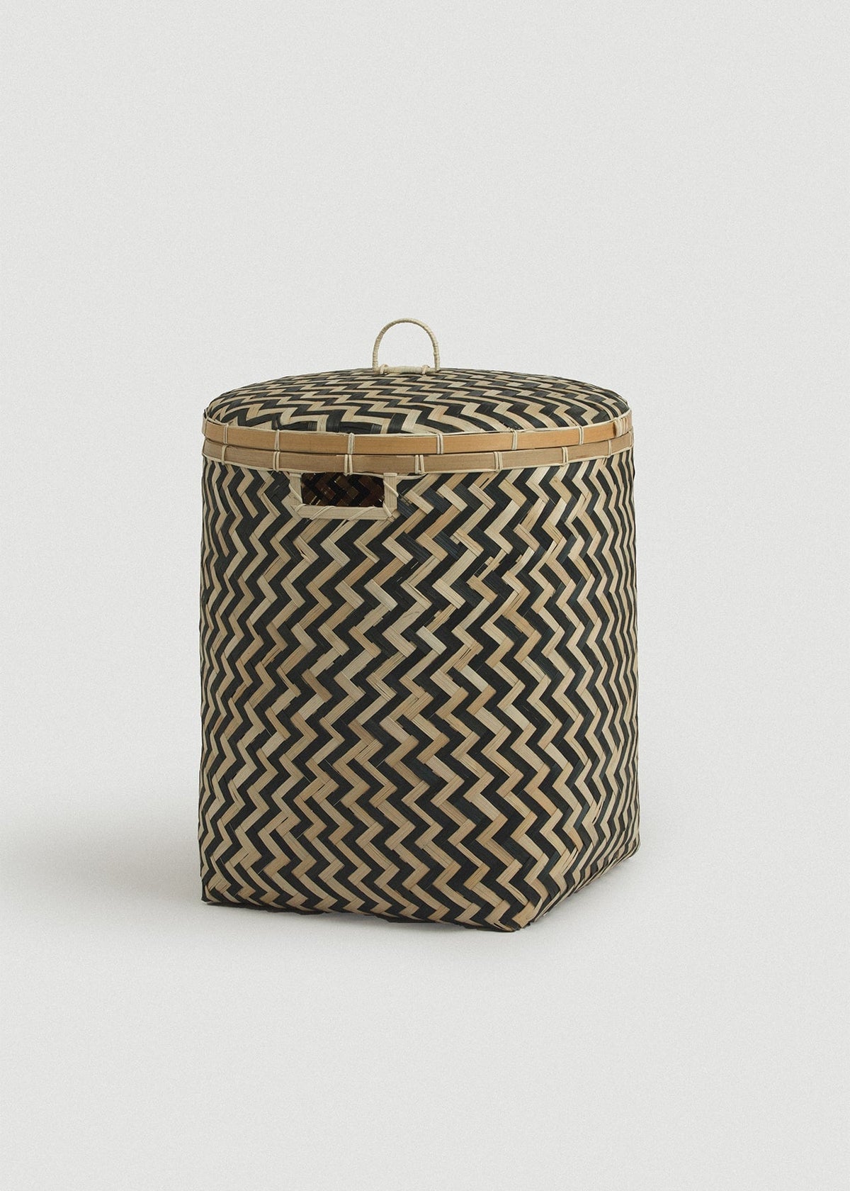 Front view of the Large Java basket showing its tall cylindrical shape and rectangular side opening.