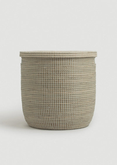 Front view of the large Medina basket showing its tall rounded shape and tightly woven texture.