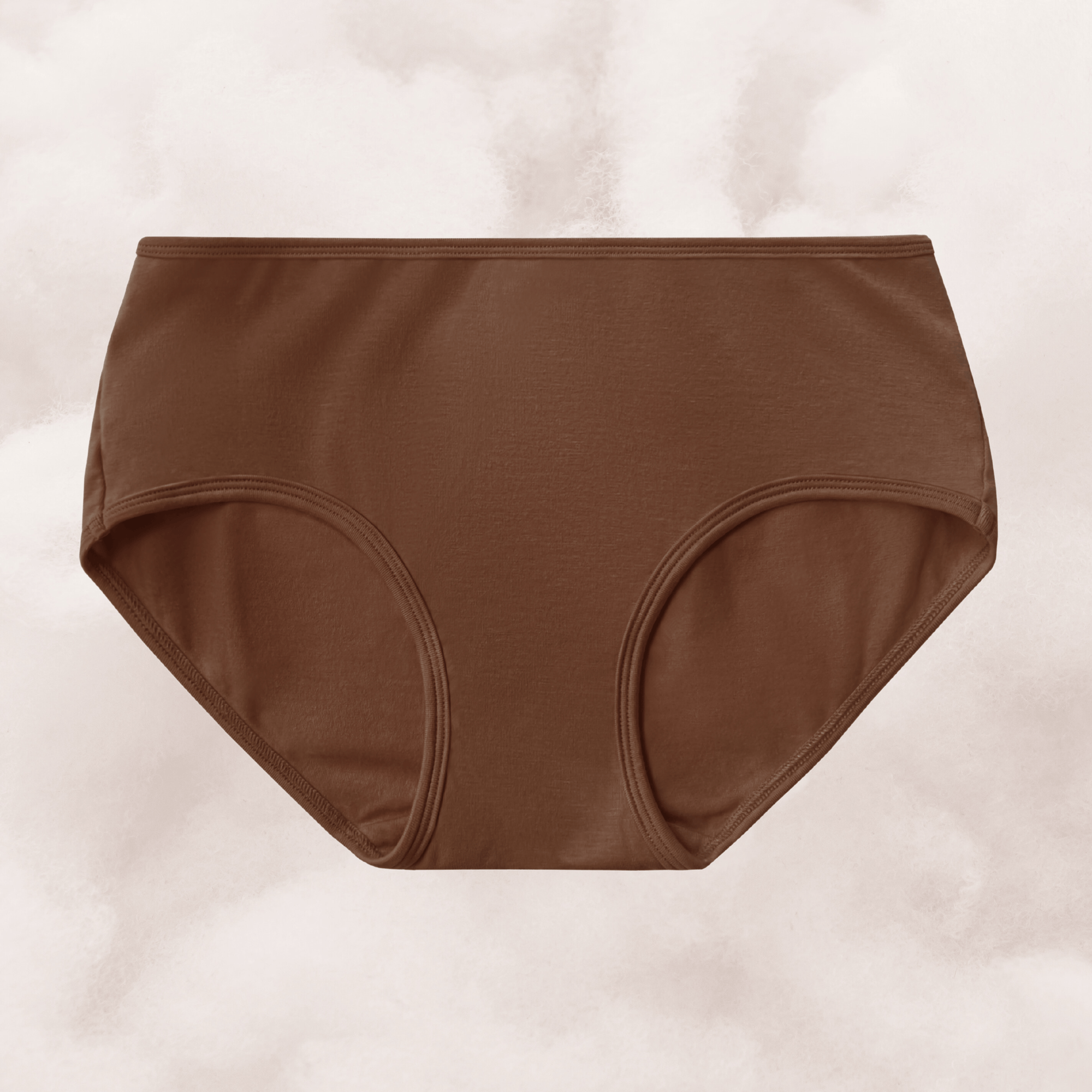 PROCLAIM Organic Cotton Mid-Rise Brief in Ella Nude, a deep brown-tone color, flat lay front view