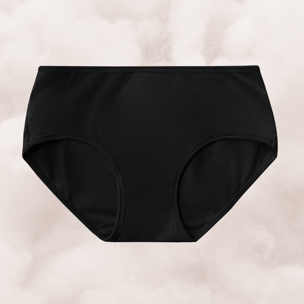 PROCLAIM Organic Cotton Mid-Rise Brief in Black, flat lay front view