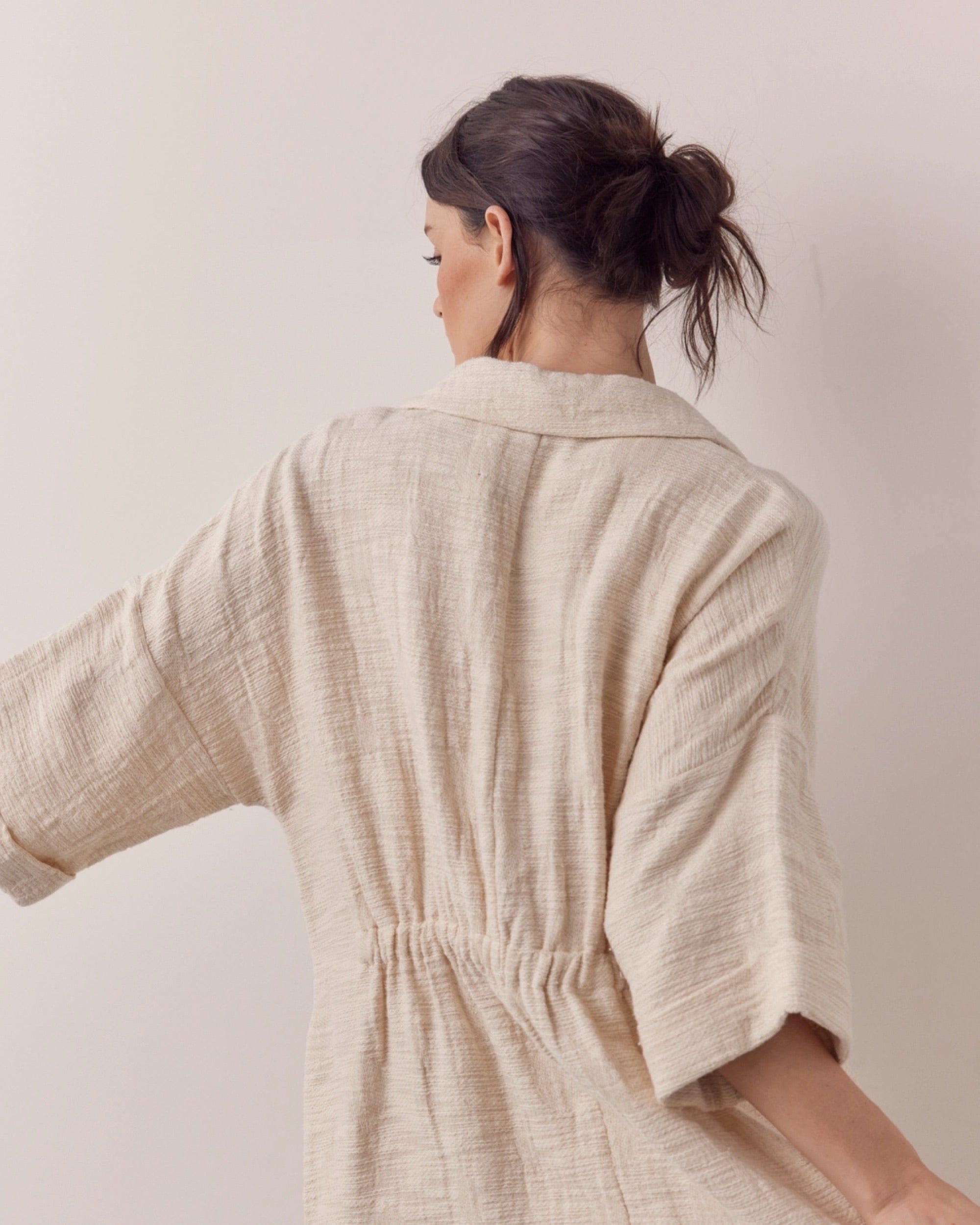 Back-shirred Midi Dress, Oatmeal