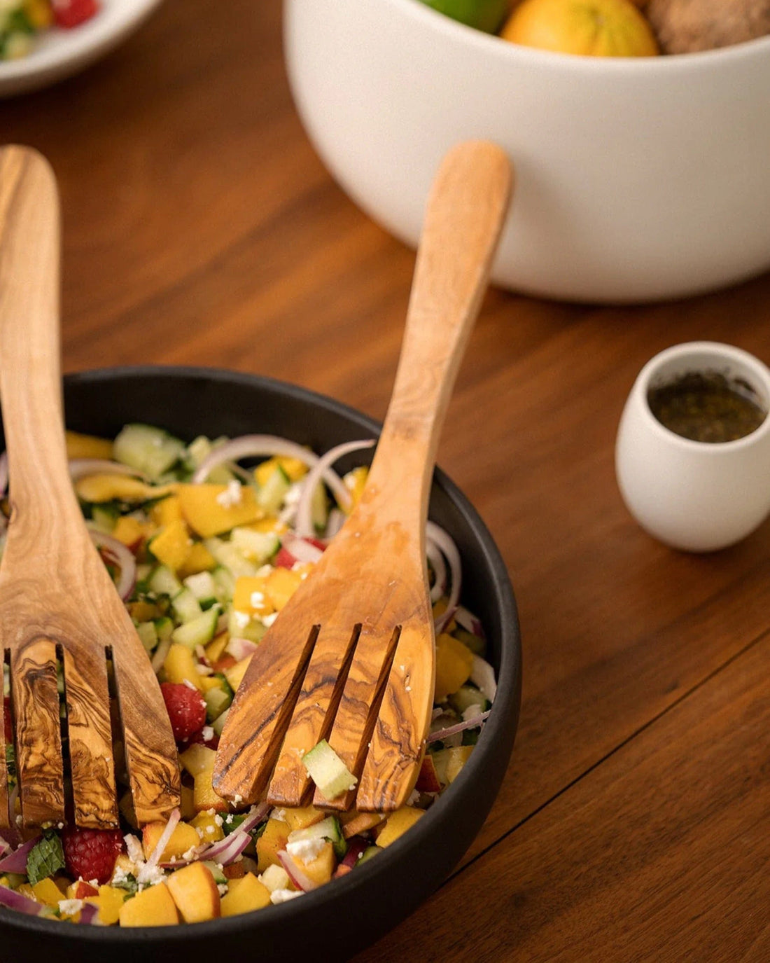 Olive Wood Serving Spatula Forks - Pair