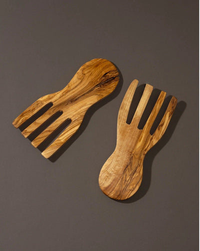 Olive Wood Serving Spatula Forks - Pair