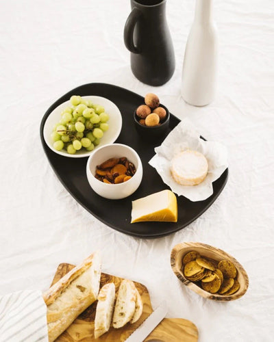 Gharyan Stoneware Japandi Tableware Long Serving Platter, black, styled cheese board setting
