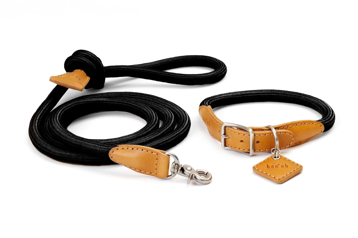 Ray Personalized Collar and Leash Set by Boo oh in black, available at Japandi Supply House