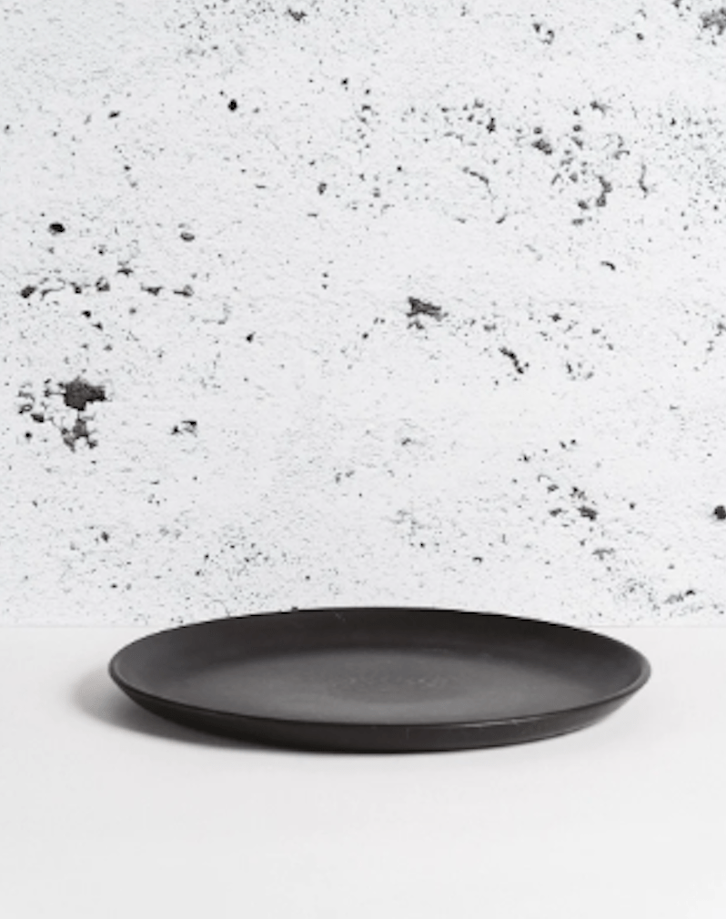 Gharyan Stoneware Japandi Tableware Dinner Plate, Matte Black, side profile view