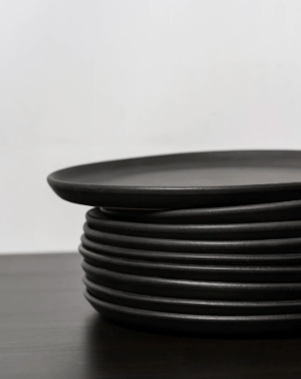 Gharyan Stoneware Japandi Tableware Side Plate, Matte Black, stacked side view