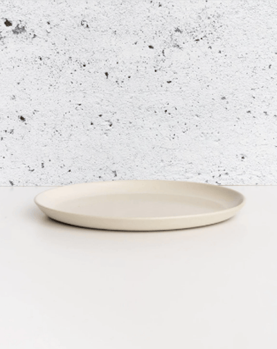 Gharyan Stoneware Japandi Tableware Dinner Plate, Matte White, side profile view
