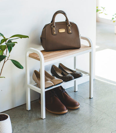 Shoe Organizer & Bench (18" H)  - Steel + Wood in White