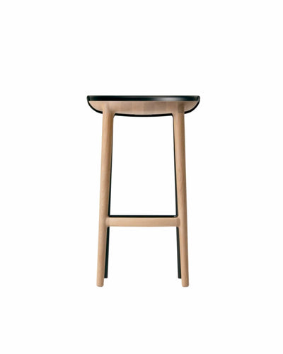 Side view of CRUST Bar Stool showing sculpted solid-oak legs — modern Japandi furniture handcrafted by CondeHouse.