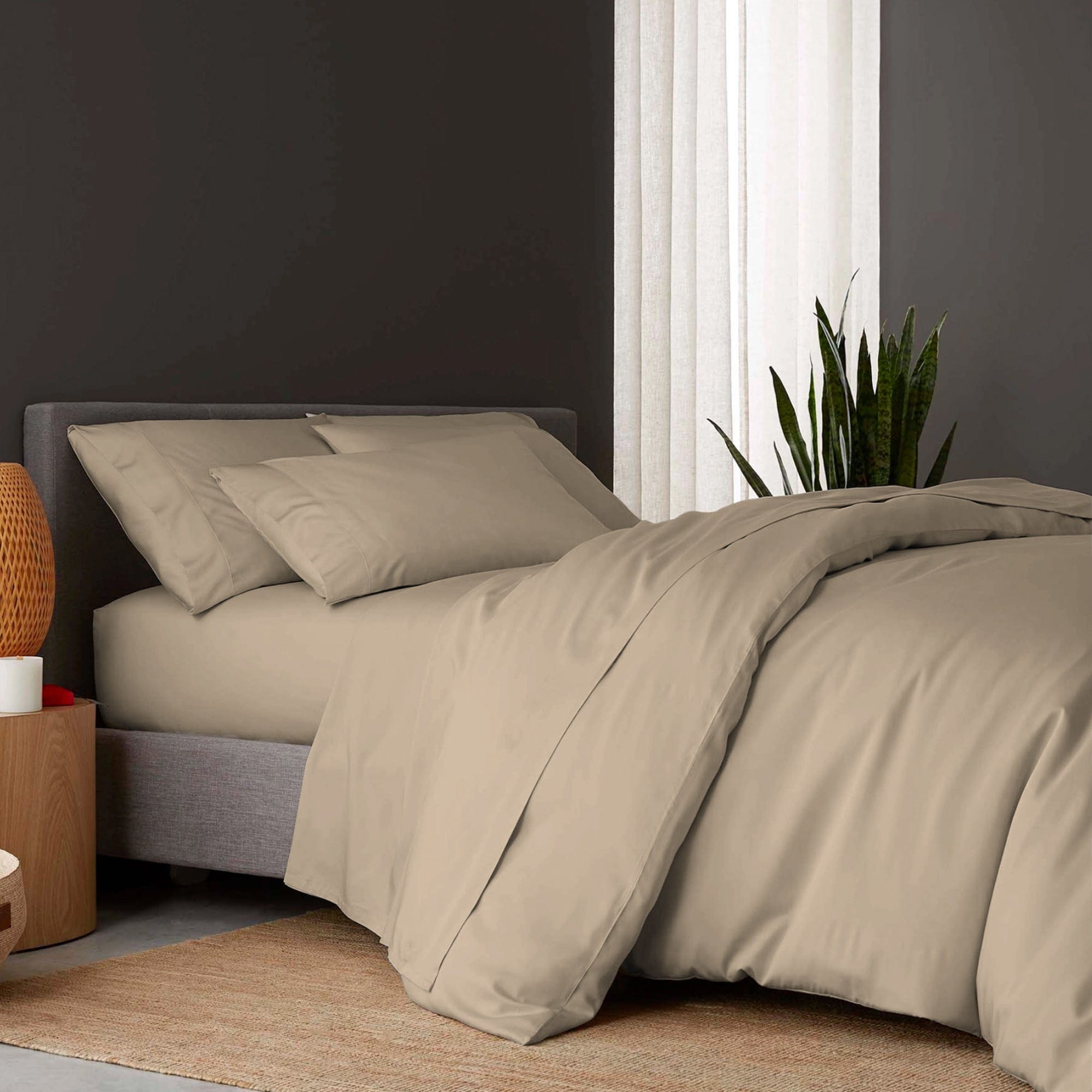 Sijo performance bedding layered neutrals Japandi style