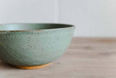 Speckled green handmade ceramic cereal bowl