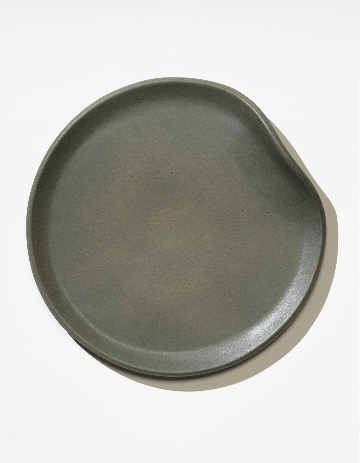 Tortuga Forma Dinner Plate Single in Liche viewed overhead on white, showing its gently irregular outline, low curved rim and finely textured centre.