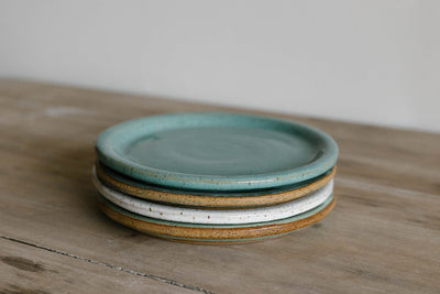 Teal handmade ceramic small plate stack