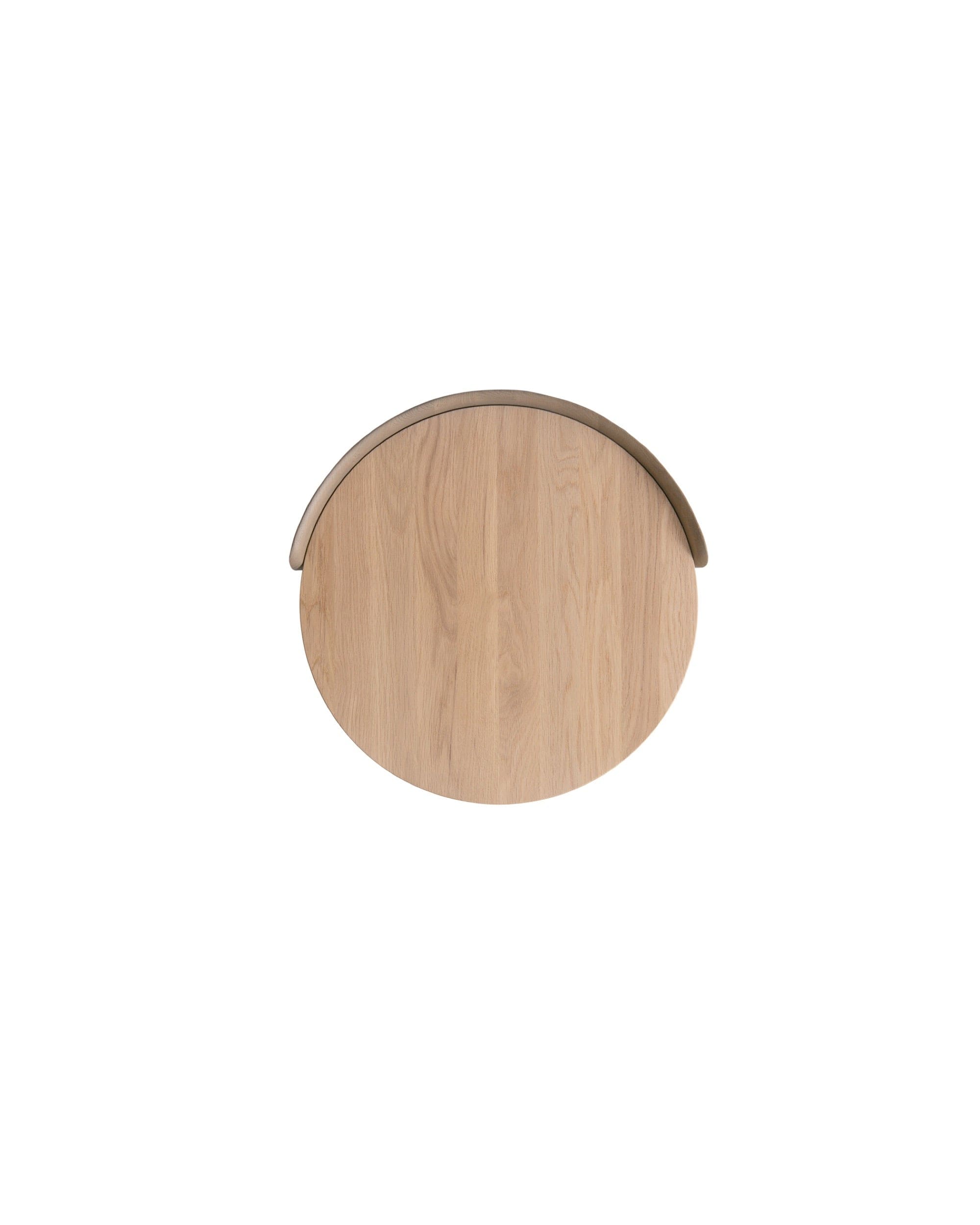 Top-down view of CRUST Stool with round solid Japanese Oak seat — minimalist Japanese-Scandi design.