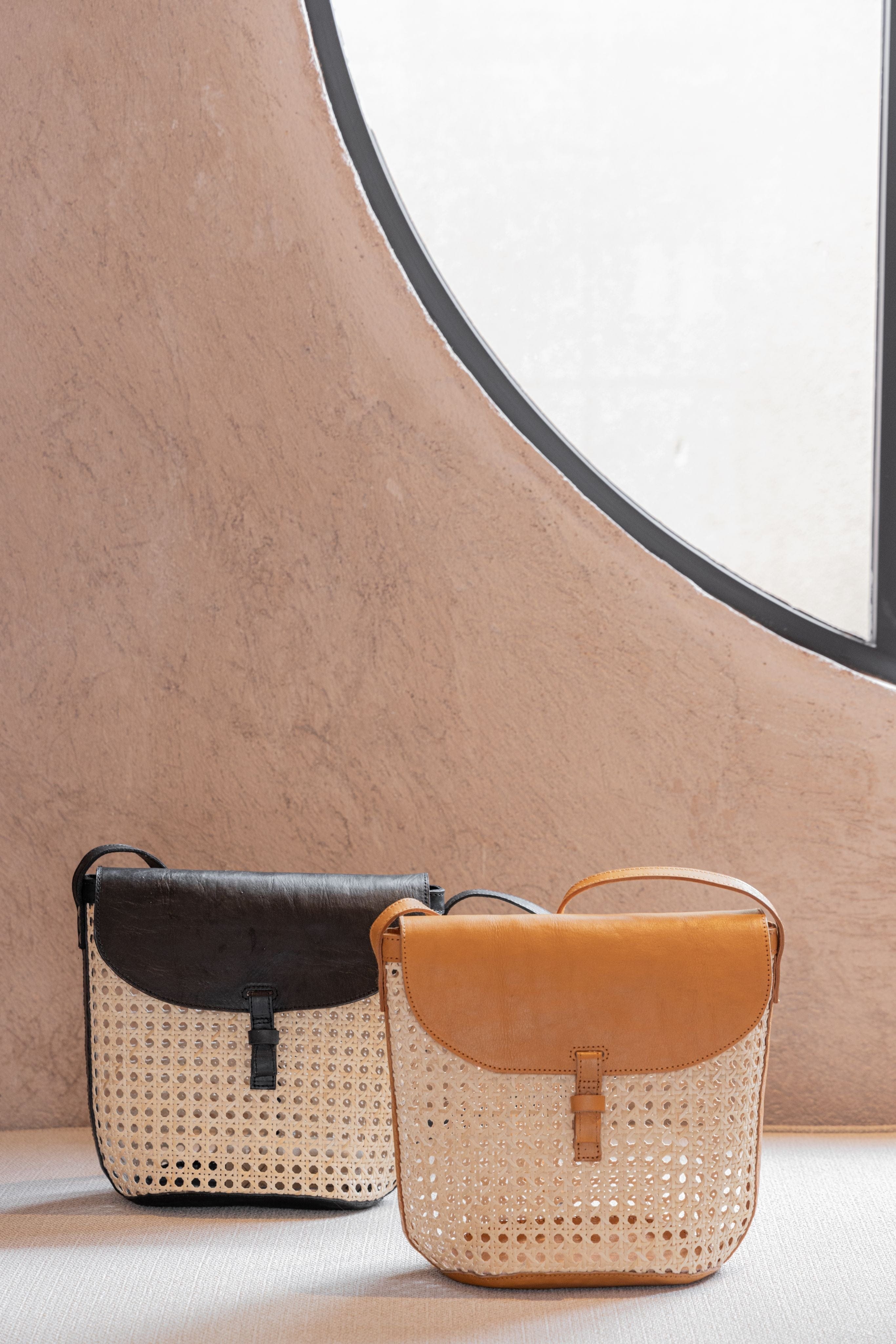 Rumi Leather and Cane Bucket Bag