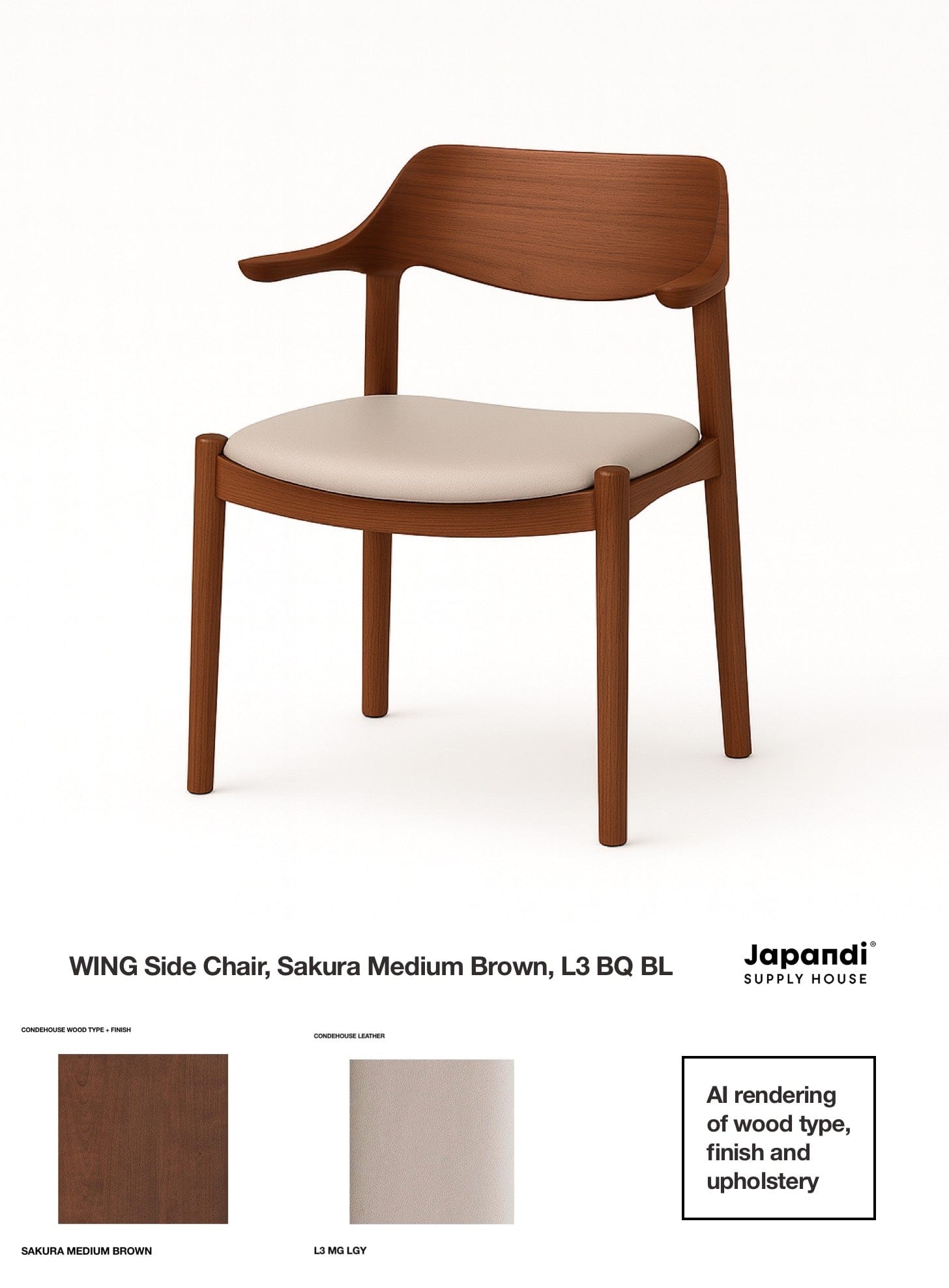 WING Side Chair Sakura Medium Brown and [L3] MG-LGY (Light Gray Leather)