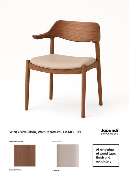 WING Side Chair - Quick Ship Walnut Natural and L3 MG LGY Leather