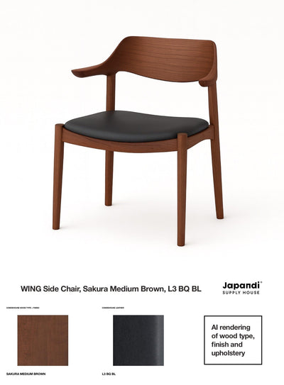 WING Side Chair by CondeHouse Quickship, as shown rendering of Sakura Medium Brown and BQ BL Leather