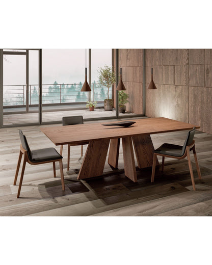 Walnut Hakama Table with wave-grooved legs – modern Japandi dining furniture