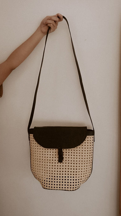 Rumi Leather and Cane Bucket Bag
