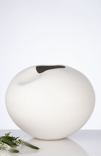 White Semi-Glazed Ceramic Vase with Curved Silhouette