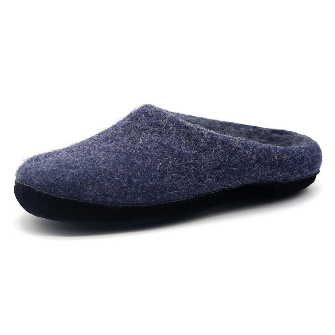 Women's Astoria Noir wool house slipper in Indigo, angled view
