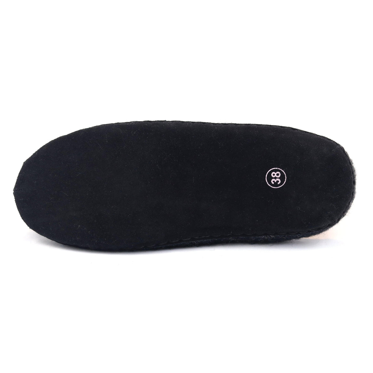 Black suede sole detail on the women's Astoria Noir wool house slipper