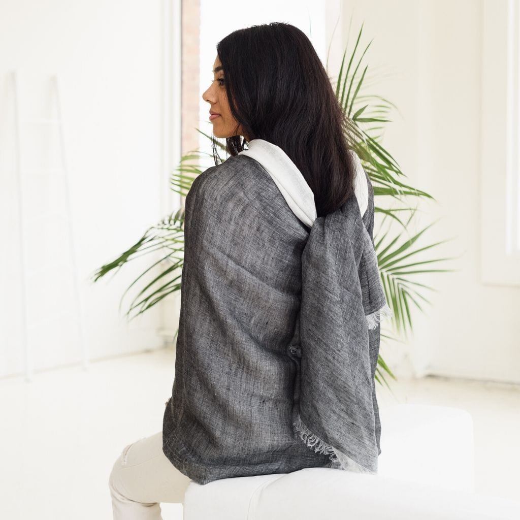 Granite Black White Ombre Linen Silk Handloom Scarf