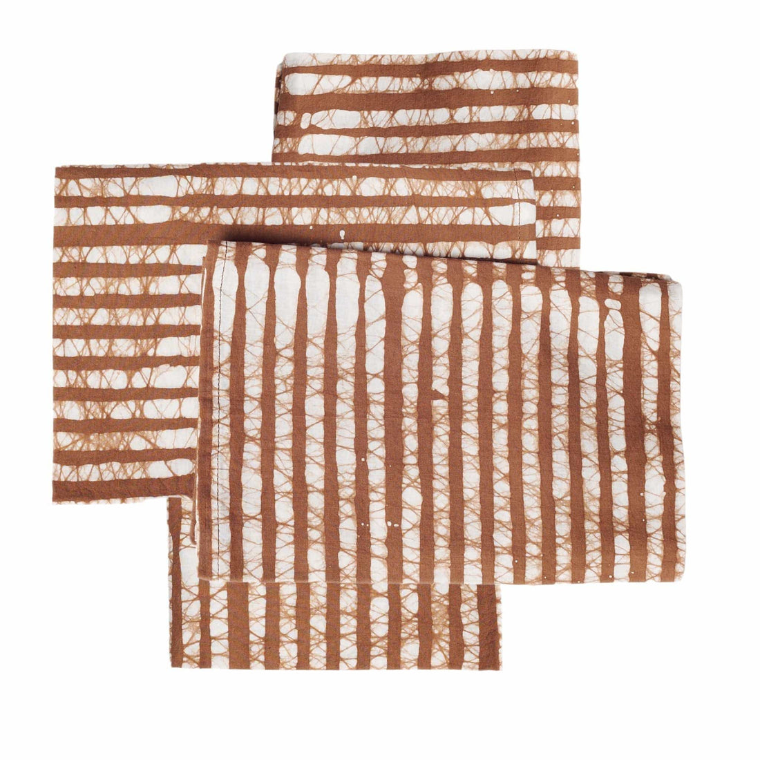S/4 Oak Brown Stripes Wax Block Print Cotton Table Napkin