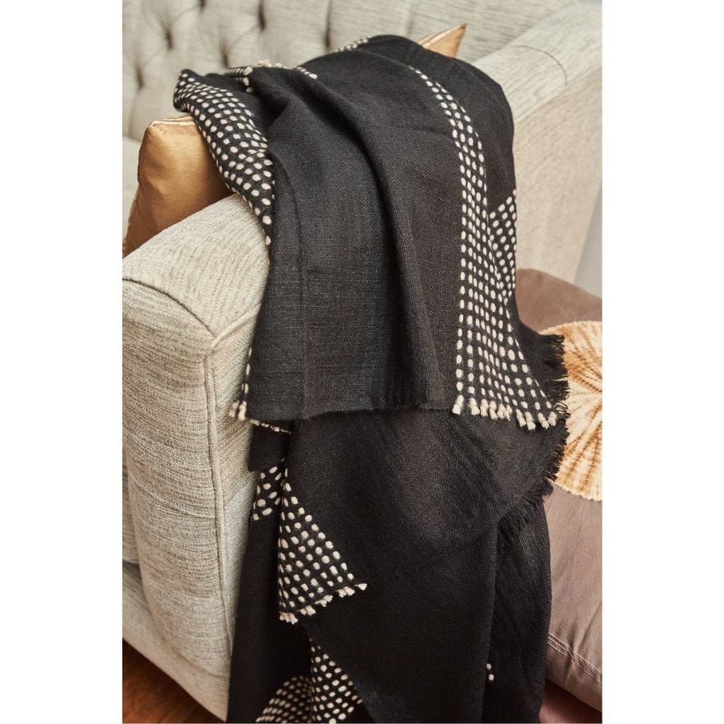 Walnut Black Yak With Hand Knotted Merino Stripes Handloom Throw