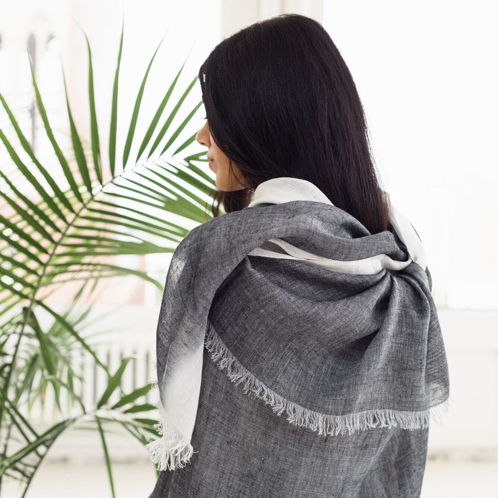 Granite Black White Ombre Linen Silk Handloom Scarf