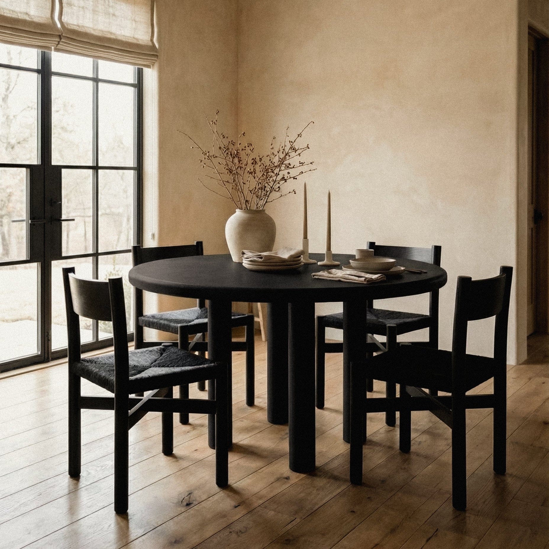 Nonna Dining Chair in Black | White Oak & Woven Jute – Japandi