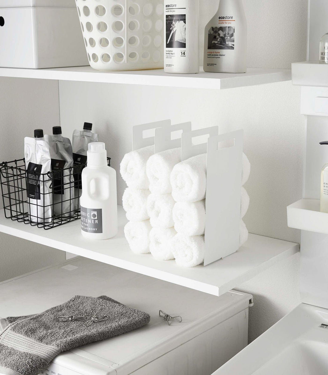 Towel Storage Organizer - Steel in white in room