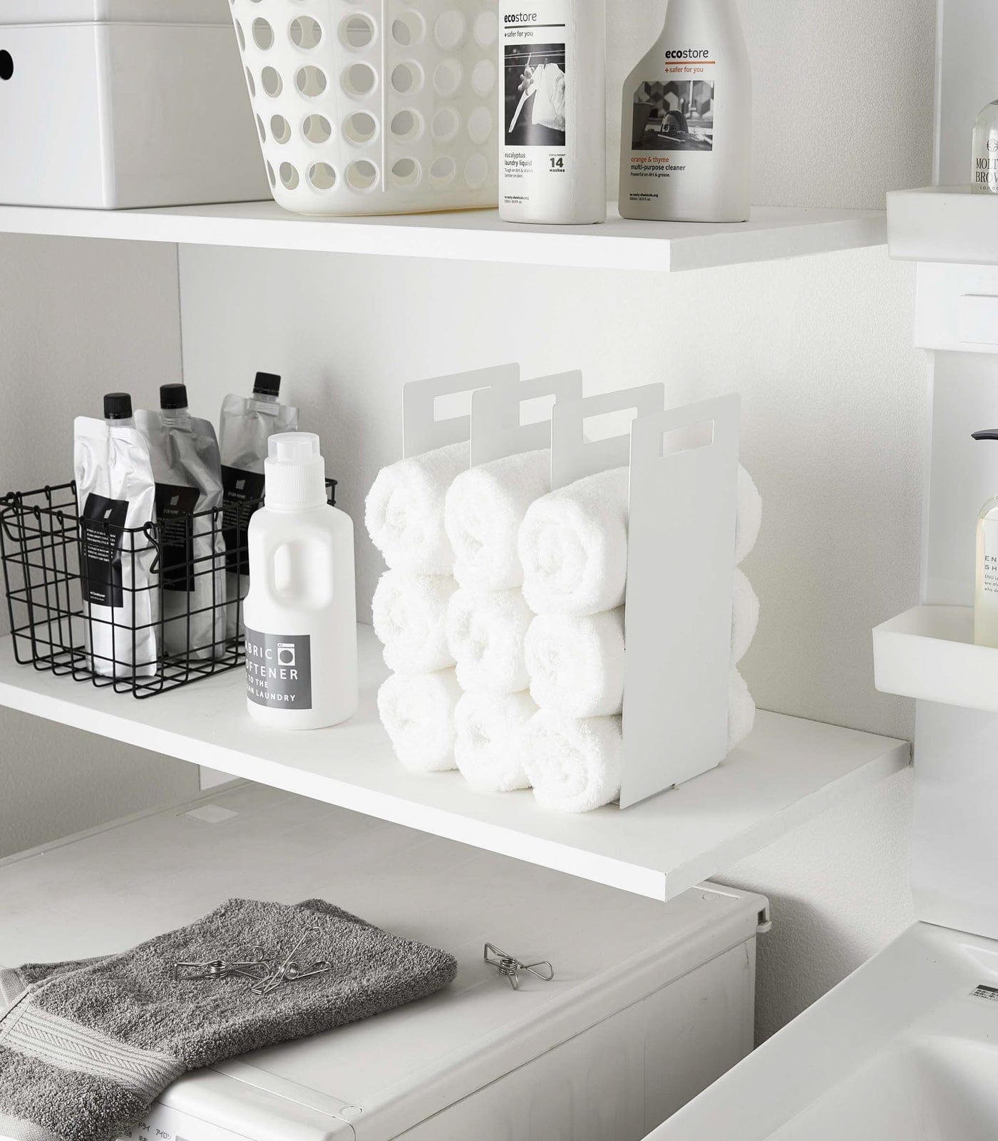 Towel Storage Organizer - Steel in white in room