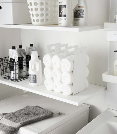 Towel Storage Organizer - Steel in white in room