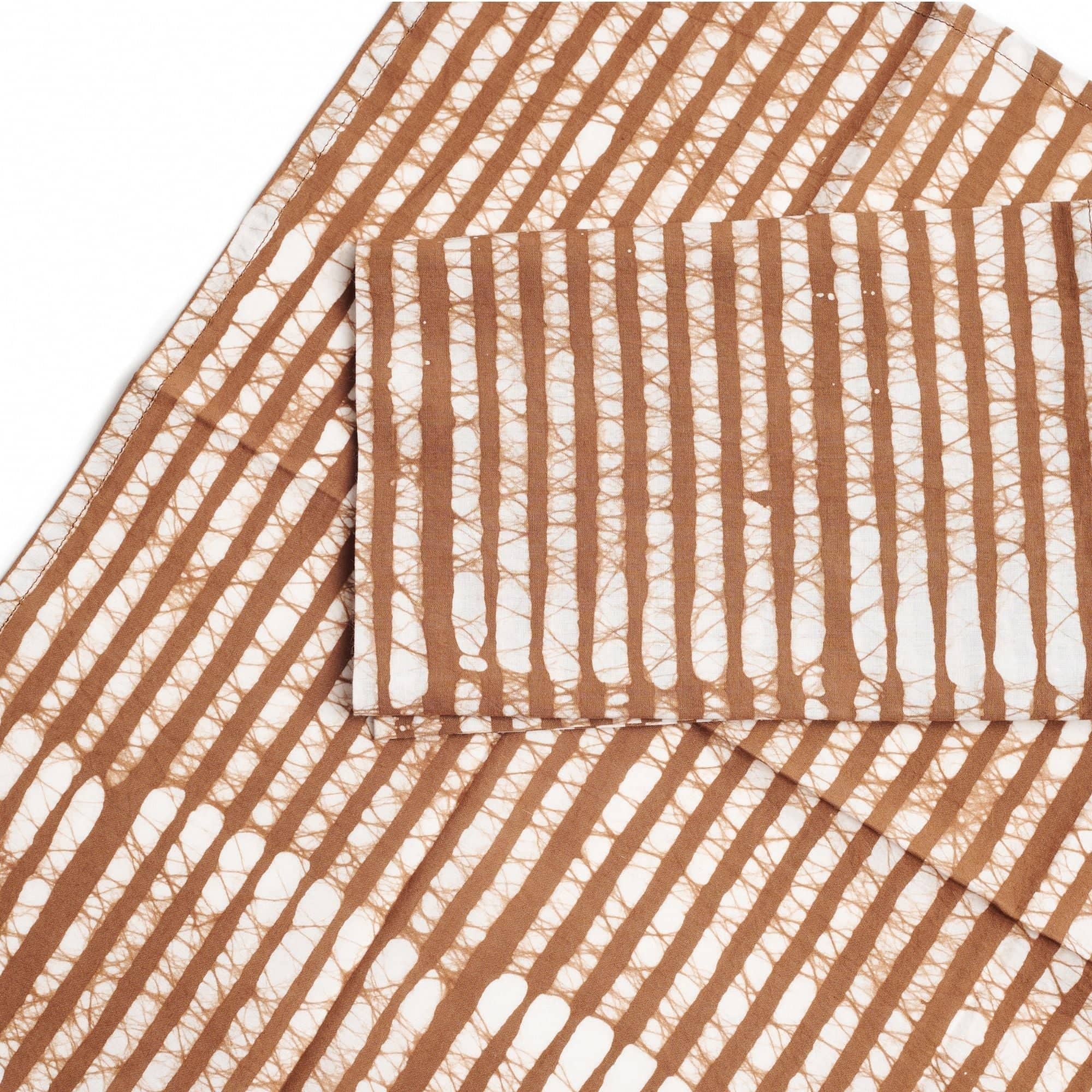 S/4 Oak Brown Stripes Wax Block Print Cotton Table Napkin