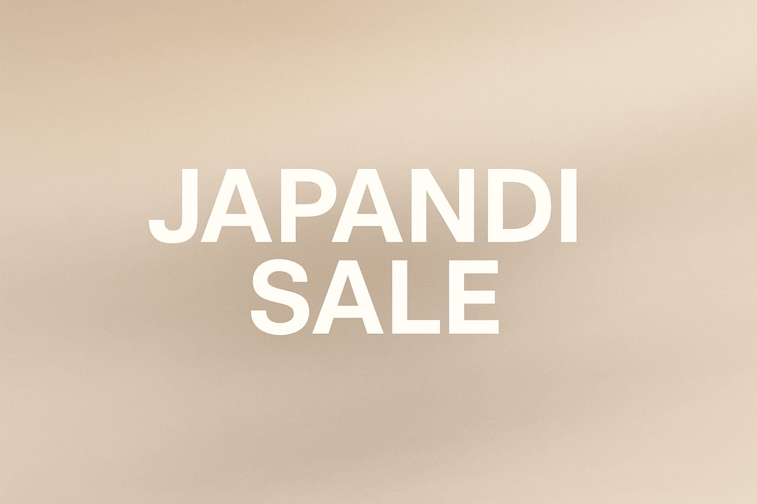 Calming gradient neutral background with words :JAPANDI SALE’ in white large, in Helvetica Bold font