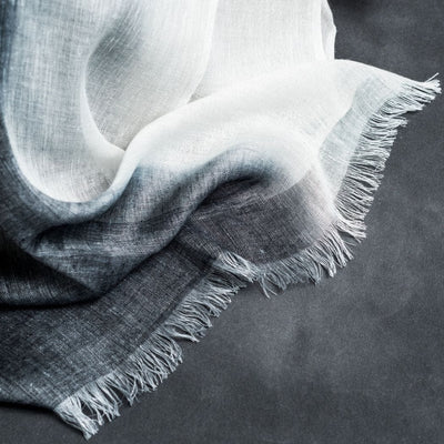 Granite Black White Ombre Linen Silk Handloom Scarf