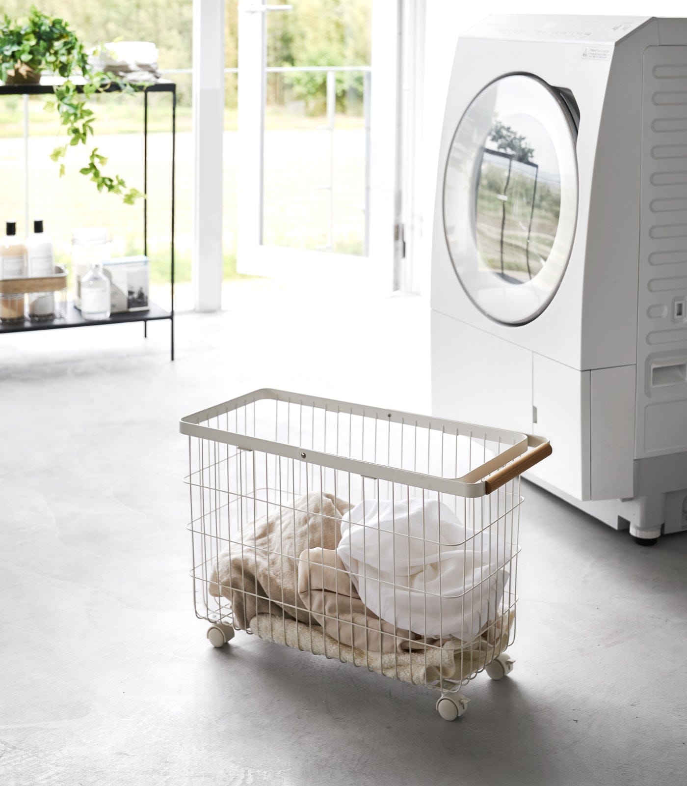 Rolling Wire Basket (15" H)  - Steel + Wood