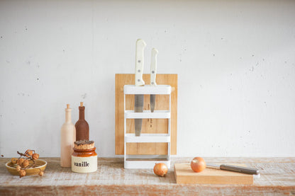 Knife &amp; Cutting Board Stand - Steel + Wood