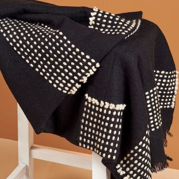 Walnut Black Yak With Hand Knotted Merino Stripes Handloom Throw