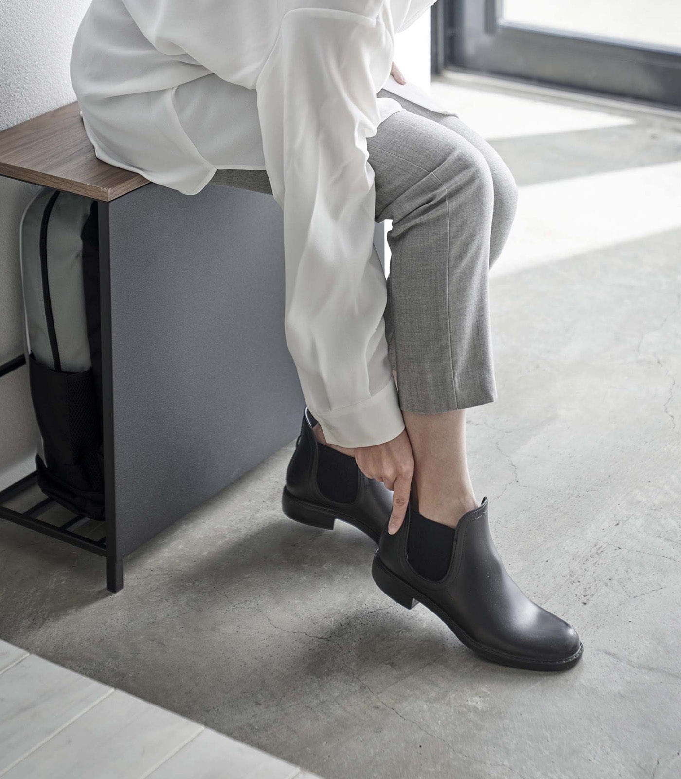 Entryway Storage Organizer & Bench (18" H)  - Steel + Wood