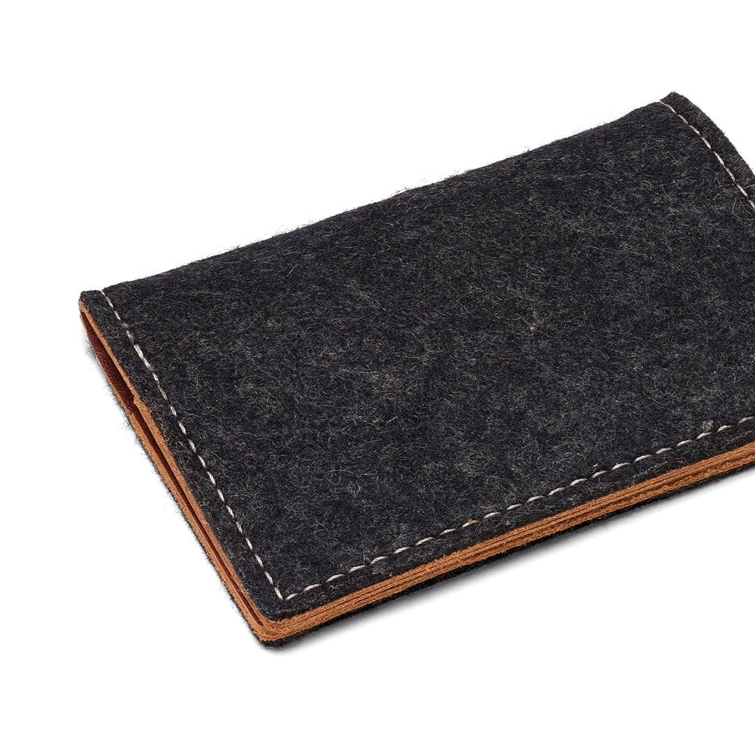 Kyrgies Felt and Leather Bifold Wallet, charcoal wool felt, closed side view