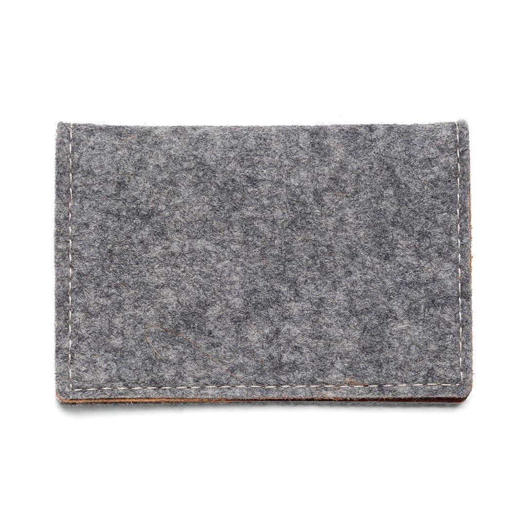 Kyrgies Felt and Leather Bifold Wallet, grey wool felt, closed exterior view