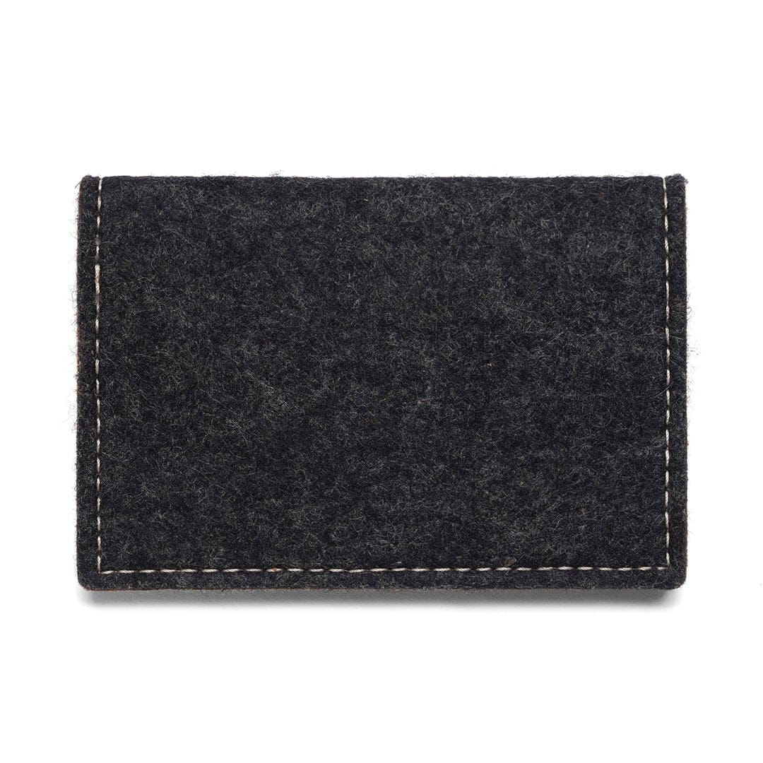 Kyrgies Felt and Leather Bifold Wallet, charcoal wool felt, closed exterior view