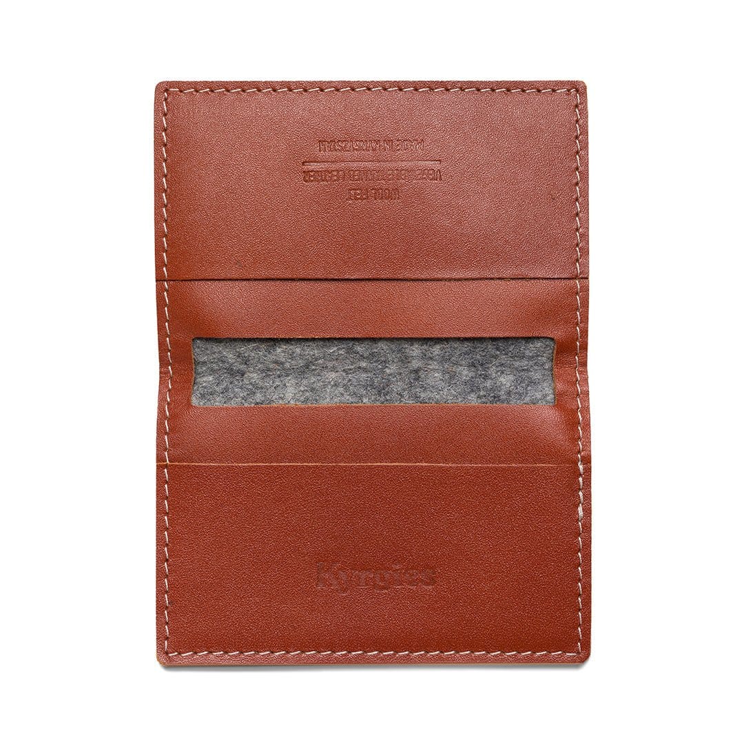 Kyrgies Felt and Leather Bifold Wallet, brown leather interior, open view showing card slot